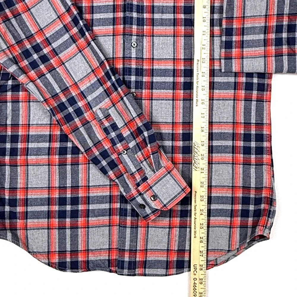 Banana Republic Men's Flannel Shirt Size M Red Navy Gray Plaid Flannel‎